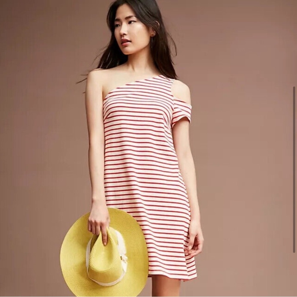 Anthropologie Maeve Marketa One Shoulder Dress Womens Medium Cut Out Stripes